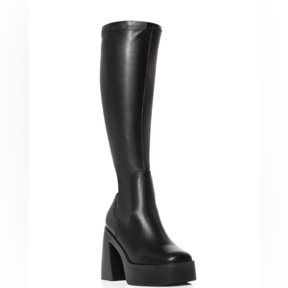 AZALEA WANG Black Chunky Stretchy Knee High Boot - Picture 5 of 7